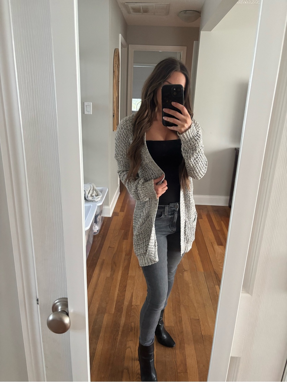 Open-Front Knit Cardigan - marled Gray xs